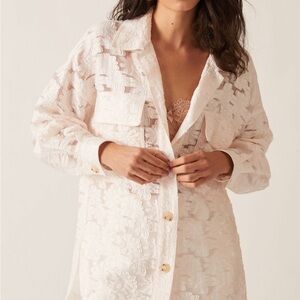 Anthropologie Maeve Floral Lace Button-Up Shirt jacket size medium NWT